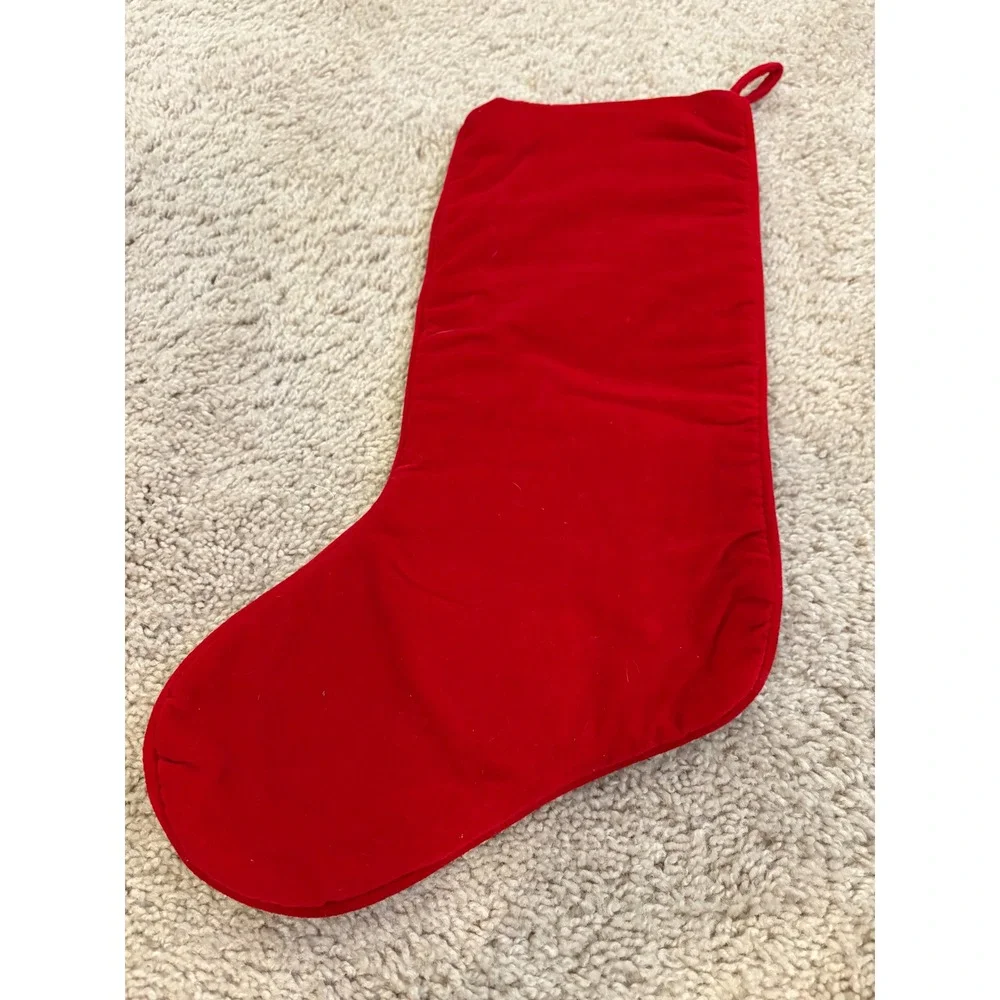 Vintage Santa Claus Christmas Stocking Needlepoint Gift Bag Soft‎ Red Backing